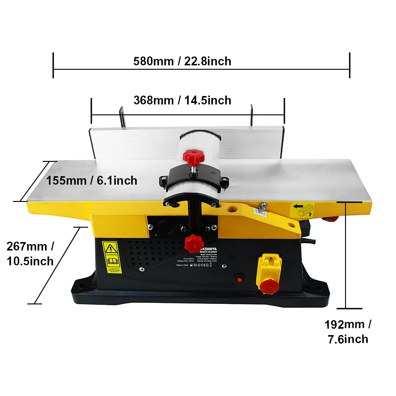 KOMIYA 1800W Electric Wood Thicknesser Planer Multifunctional For Woodworking Wood Jointer