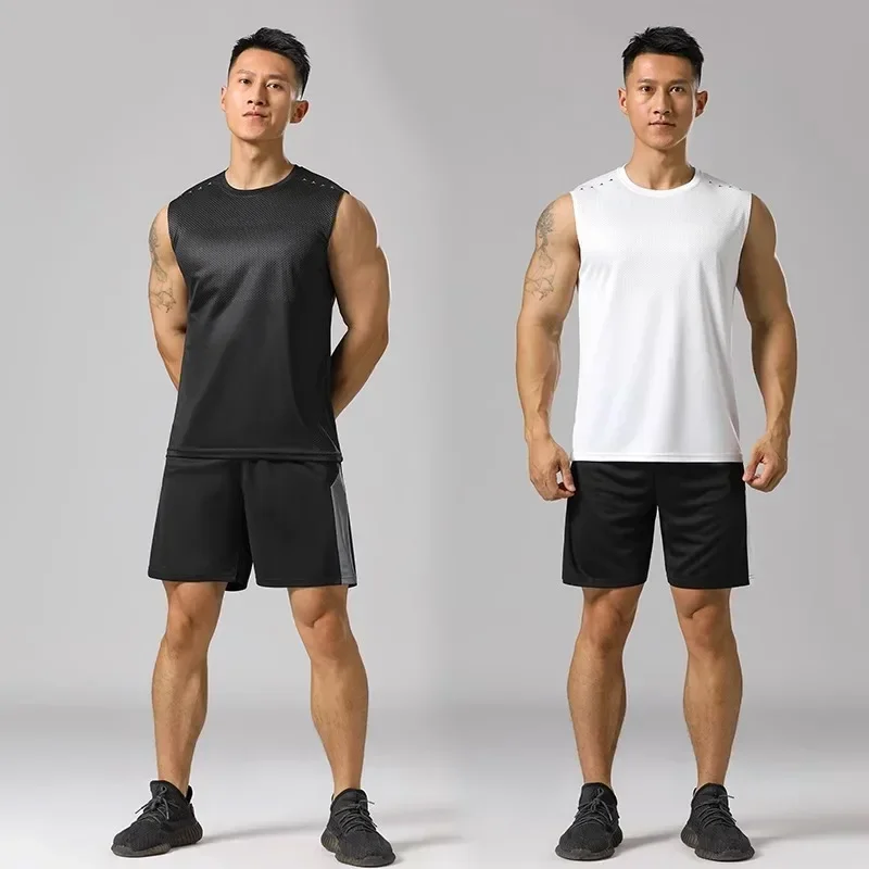 Sports Men Summer Vest Running Sportswear Quick-drying Gym Fitness Clothes Badminton Clothes Casual Sleeveless T-shorts Tops 2