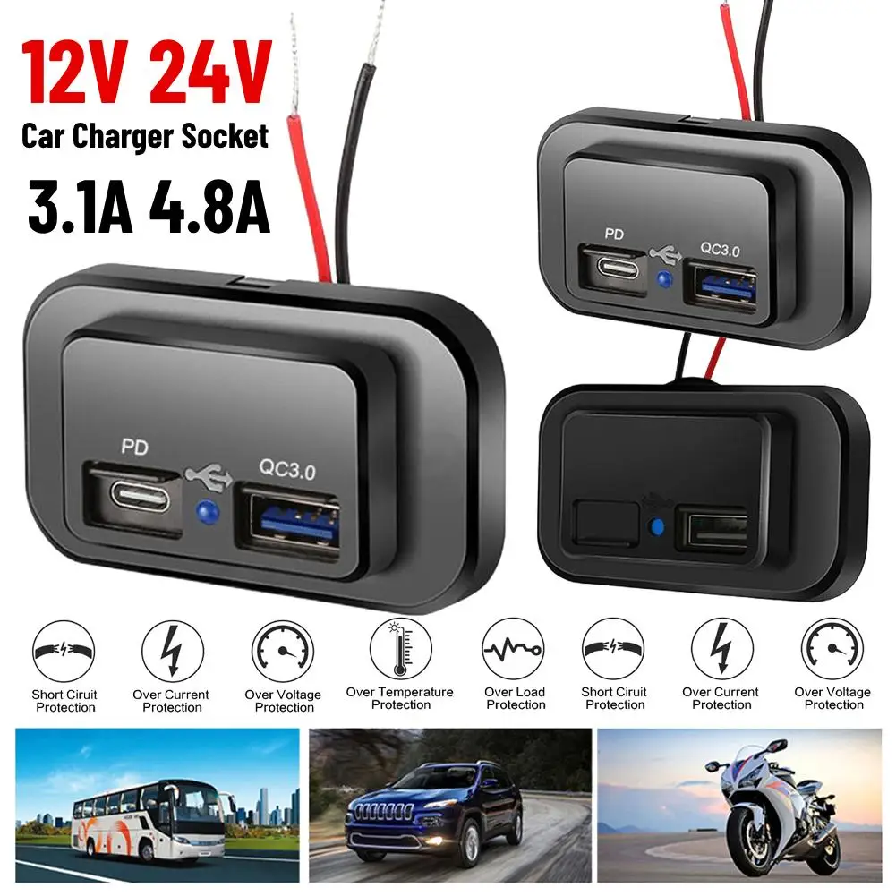 Kaufe 12V-24V USB-Autoladegerät, Dual-USB-Port, Netzteil, Steckdose, USB- Steckdosen für Auto, Motorrad, LKW, Boot, Bus, Wohnmobile