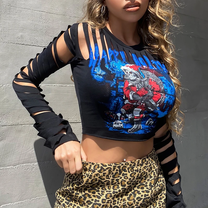 Combhasaki Tops informales para mujer, Tops manga larga estampado de de animados, Crop Tops calados|Camisetas| - AliExpress