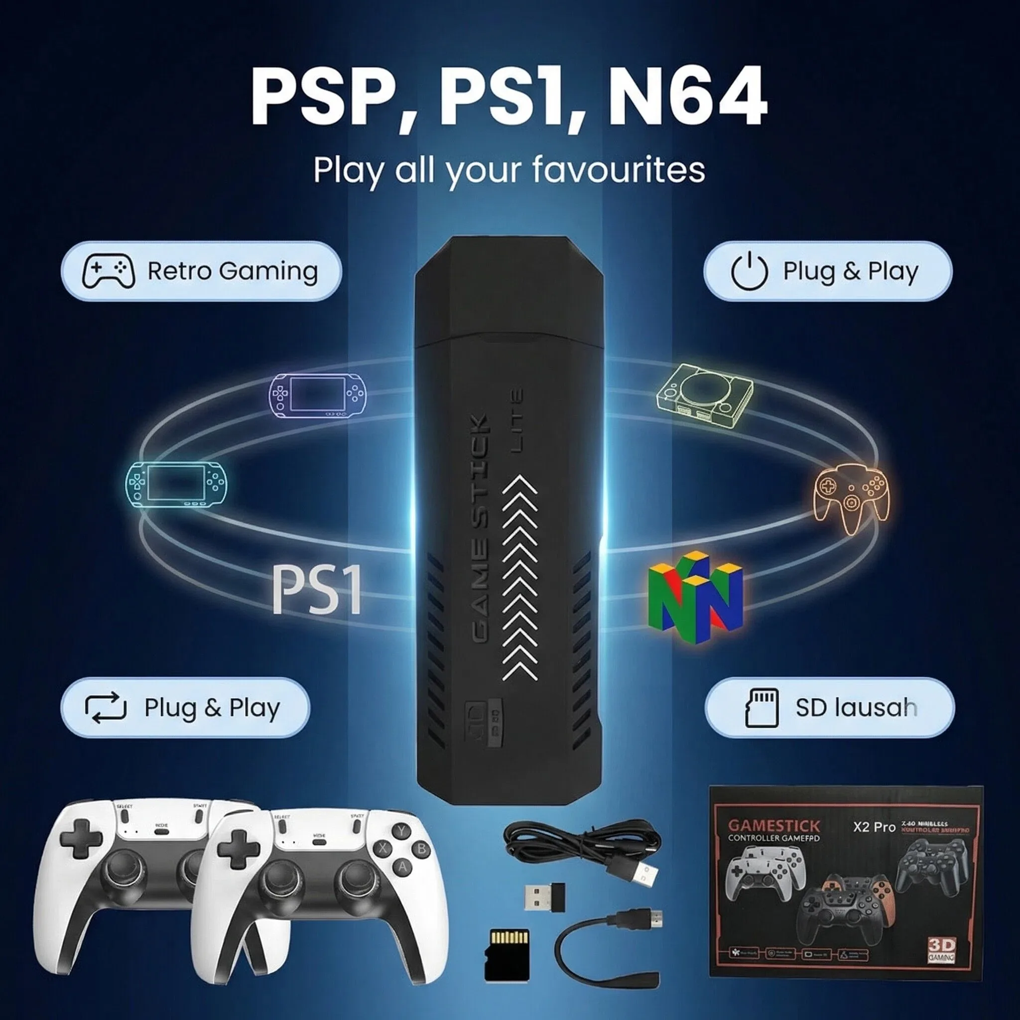 X2PRO Console retrò 4K Ultra HD, gamepad wireless ricaricabile, 2 giocatori, compatibile con HDMI per giocare su TV domestica_voghion.com