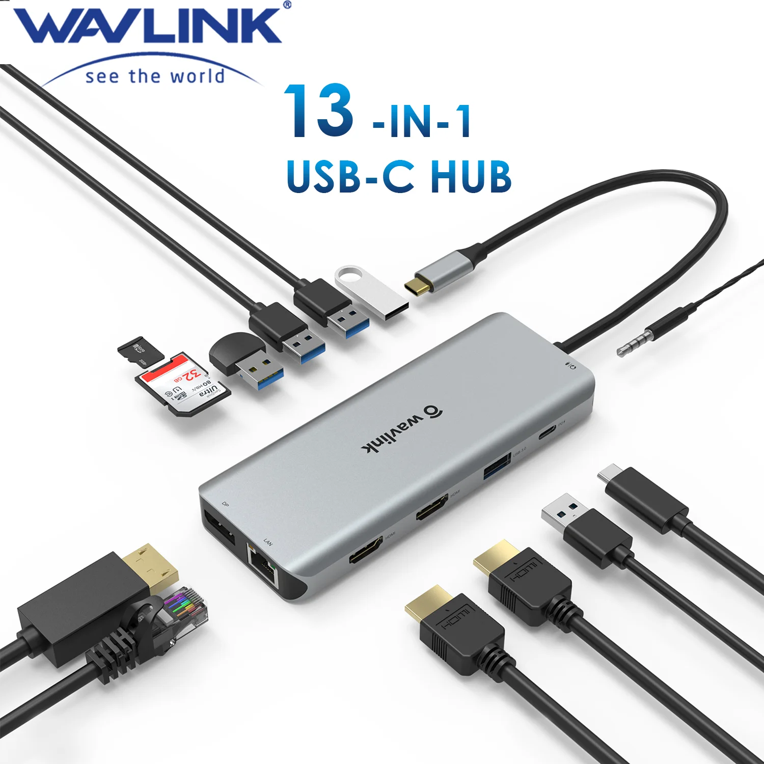 Wavlink usb 3 1 type c hub to hdmi adapter 4k dp 1 4 usb c hub with hub