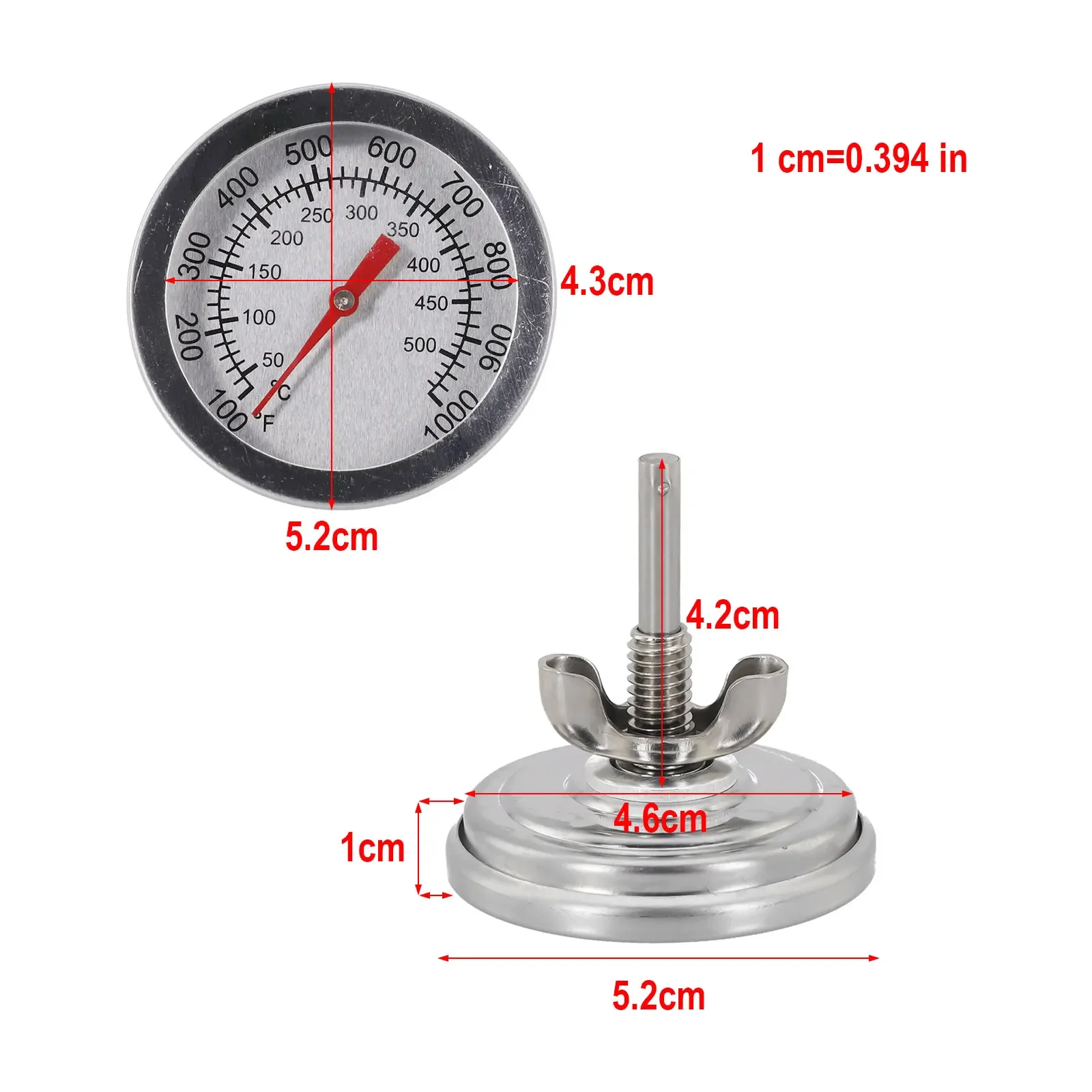 50-500℃ Grill Thermometer Silver Stainless Steel Double Scale Celsius&Fahrenheit For Grill Oven Panel Kitchen BBQ Accessories