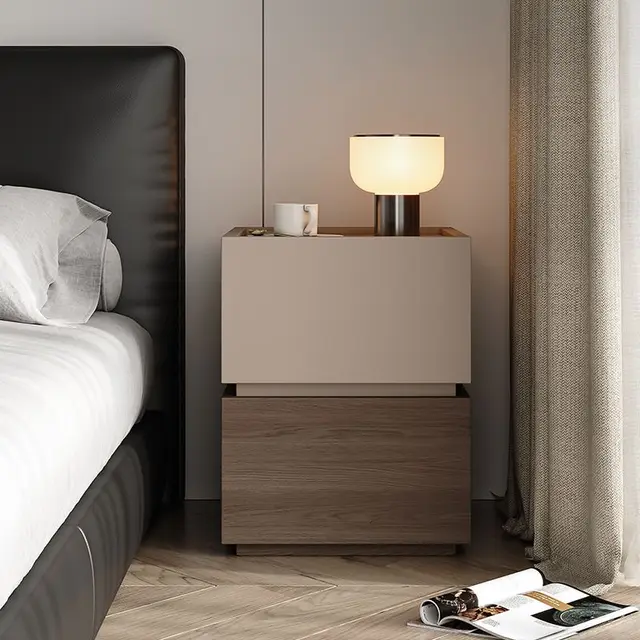 Table de chevet en bois, rangement moderne, tiroir de rangement léger, chambre à coucher de luxe, meuble de chevet en bois massif, casier 1
