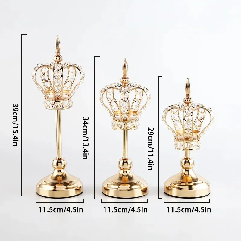 Hollow Out Crown Crystal Candlestick European Style Metal Candle Holders DIY Wedding Birthday Dinner Table Centerpiece Decor