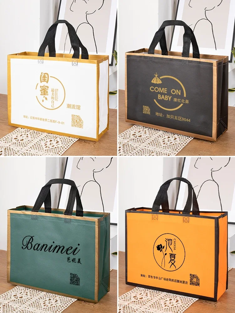 100pcs Personalised Print Logo Waterproof film non-woven fabric Gift Bag Phnom Penh Advertising Shopping Eco Bag Customized Logo 6