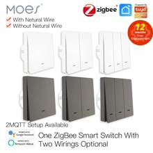 MOES Smart Light Switch Tuya ZigBee No Neutral Wire No Capacitor Needed Smart Life 2/3 Way Works with Alexa Google Home 2mqtt