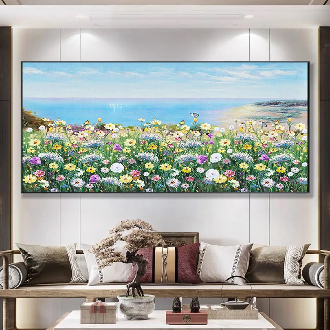 Handmade Abstract Colorful Flower Texture Oil Painting on Canvas Large  Modern Floral Landscape Acrylic Painting Living Room Wall Art Home Decor