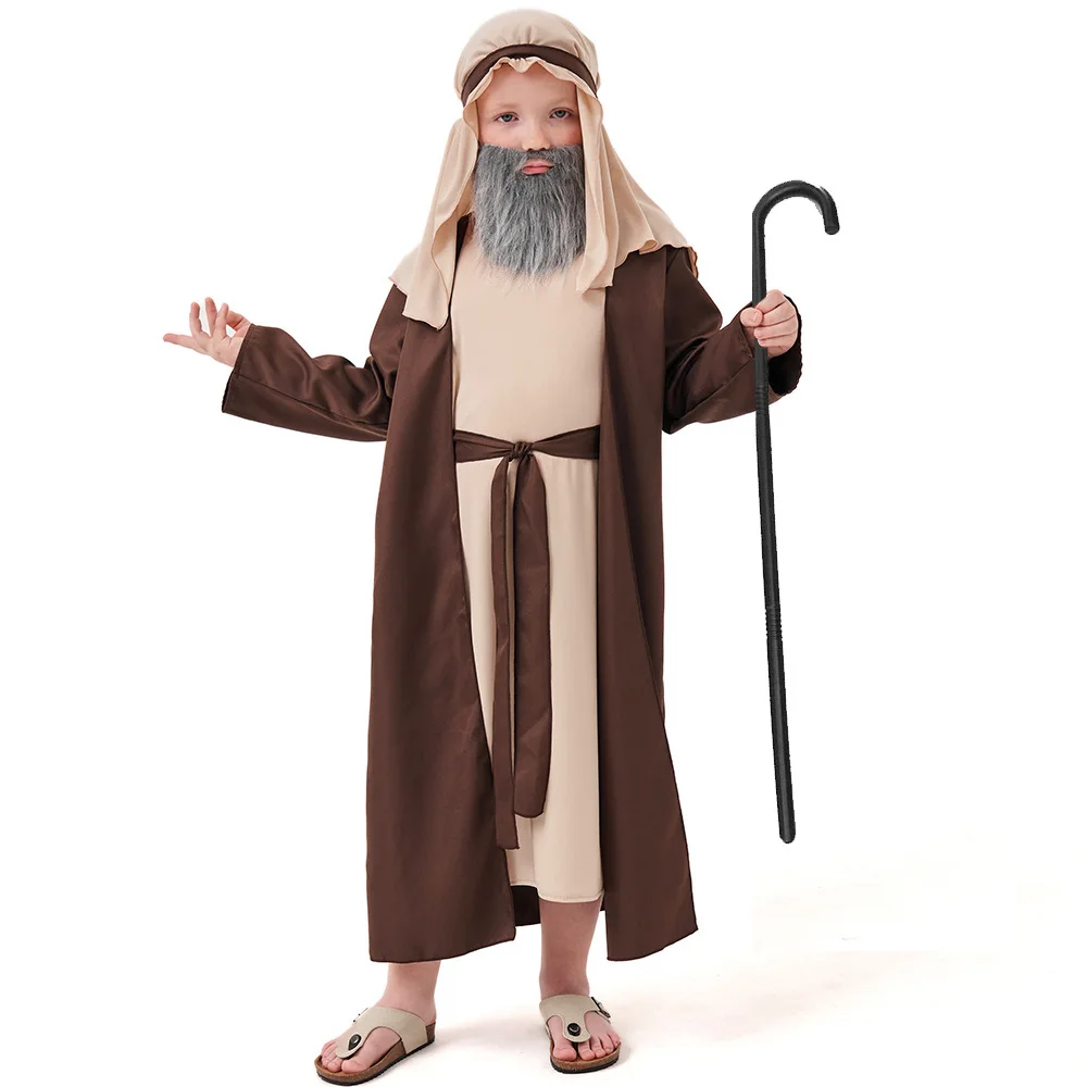 Kids Cosplay Costume Arab Grandpa Halloween Costume Middle Eastern Shepherd Robe For Kid Boys With Headgear