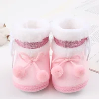 Baby Autumn Winter Boots Baby Girl Boys Winter Warm Shoes Solid Fashion Toddler Fuzzy Balls First Walkers Kid Shoes 0-18M 4