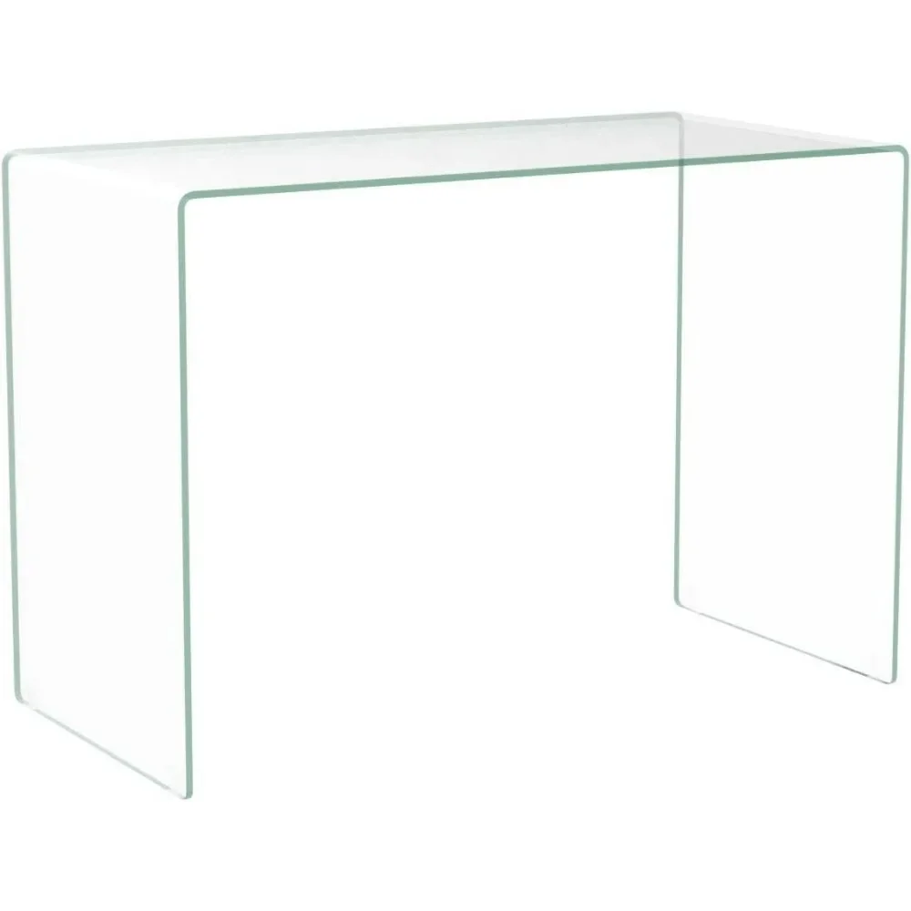 Bent Glass Computer Desk Rectangular Shaped PC Laptop Workstation Table for Home Office, 43.3" L, Clear 5