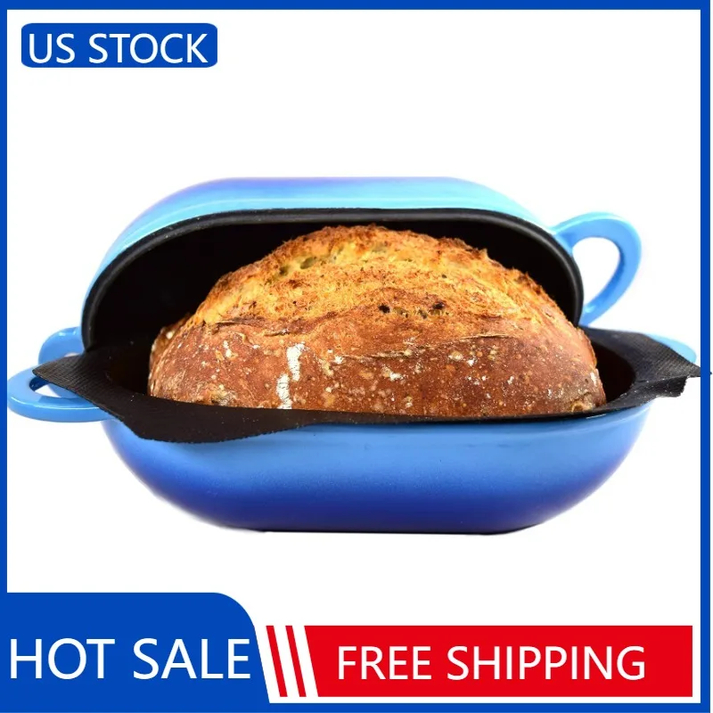 

LoafNest: Incredibly Easy Artisan Bread Kit. Cast Iron Dutch Oven [Blue Gradient] and Perforated Non-Stick Silicone Liner.