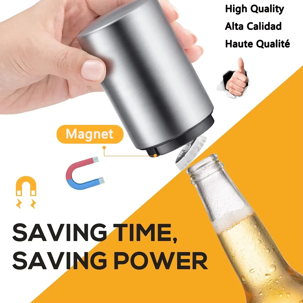 Magnetic Bottle Opener Stainless Steel Automatic Beer Bottle Opener Push-Pull Bottle lid Lifter Open Beer Bottle in Half