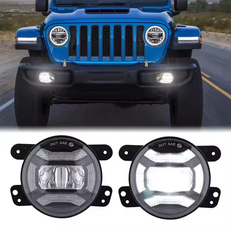 

30W 4 Inch LED Fog Lights for Jeep Wrangler JK JKU LJ TJ Dodge Chrysler Journey Magnum with White DRL Turn Signal Passing Lamp