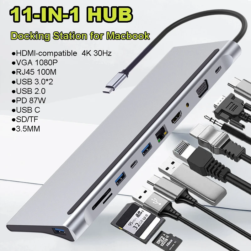 Multi Usb Hub Docking Station Tipo C Multi Hub Extension Hdmi Compatibile Rj45 Usb C Splitter Adapter Dock Per Macbook Mac Laptop