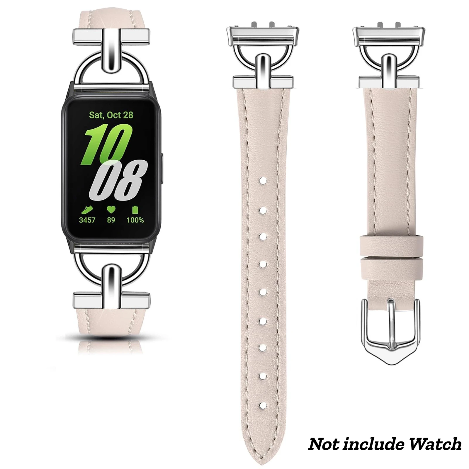 Premium Metal and Leather Strap for Galaxy Fit 3 - Stylish Smart Watch Wristband Accessory