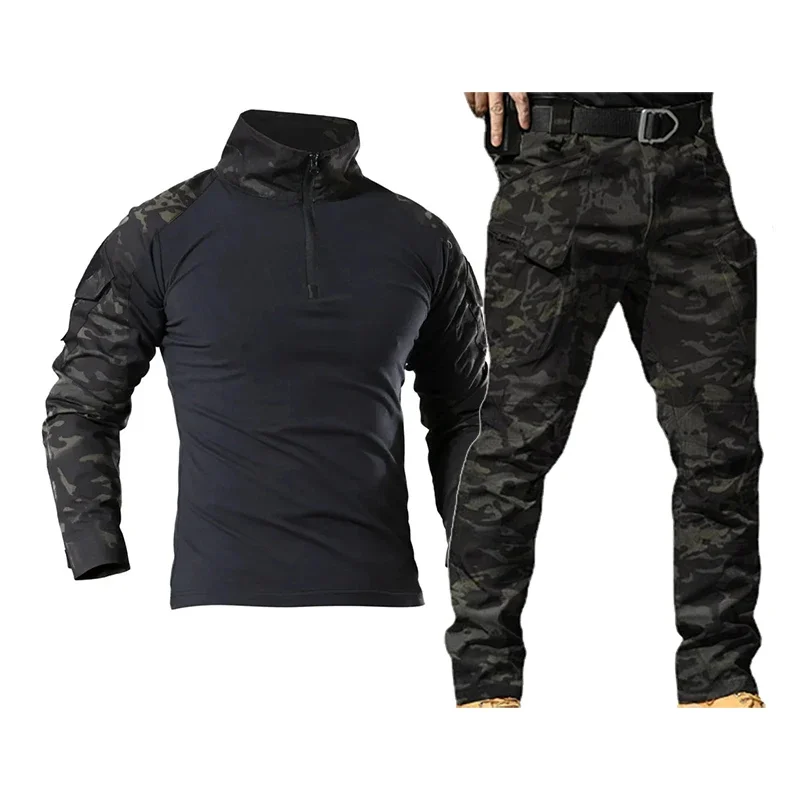 Tactical Uniforms IL Hunting Uniform Tactical Shirt Set Camouflage Airsoft Clothing Hiking Tactical Suit Multicam Black
