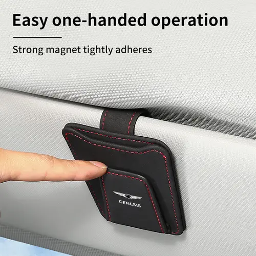 Car Sun Visor Glasses Clip Leather Sunglasses Card Holder For Genesis GV70 GV80 EV BH G80 GV90 2019 2020 2021 2022 2023 G70 G90 - Image 4