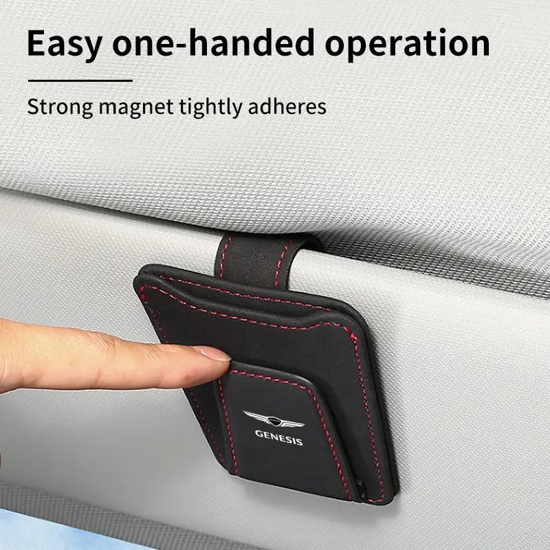 Car Sun Visor Glasses Clip Leather Sunglasses Card Holder For Genesis GV70 GV80 EV BH G80 GV90 2019 2020 2021 2022 2023 G70 G90 - Image 4