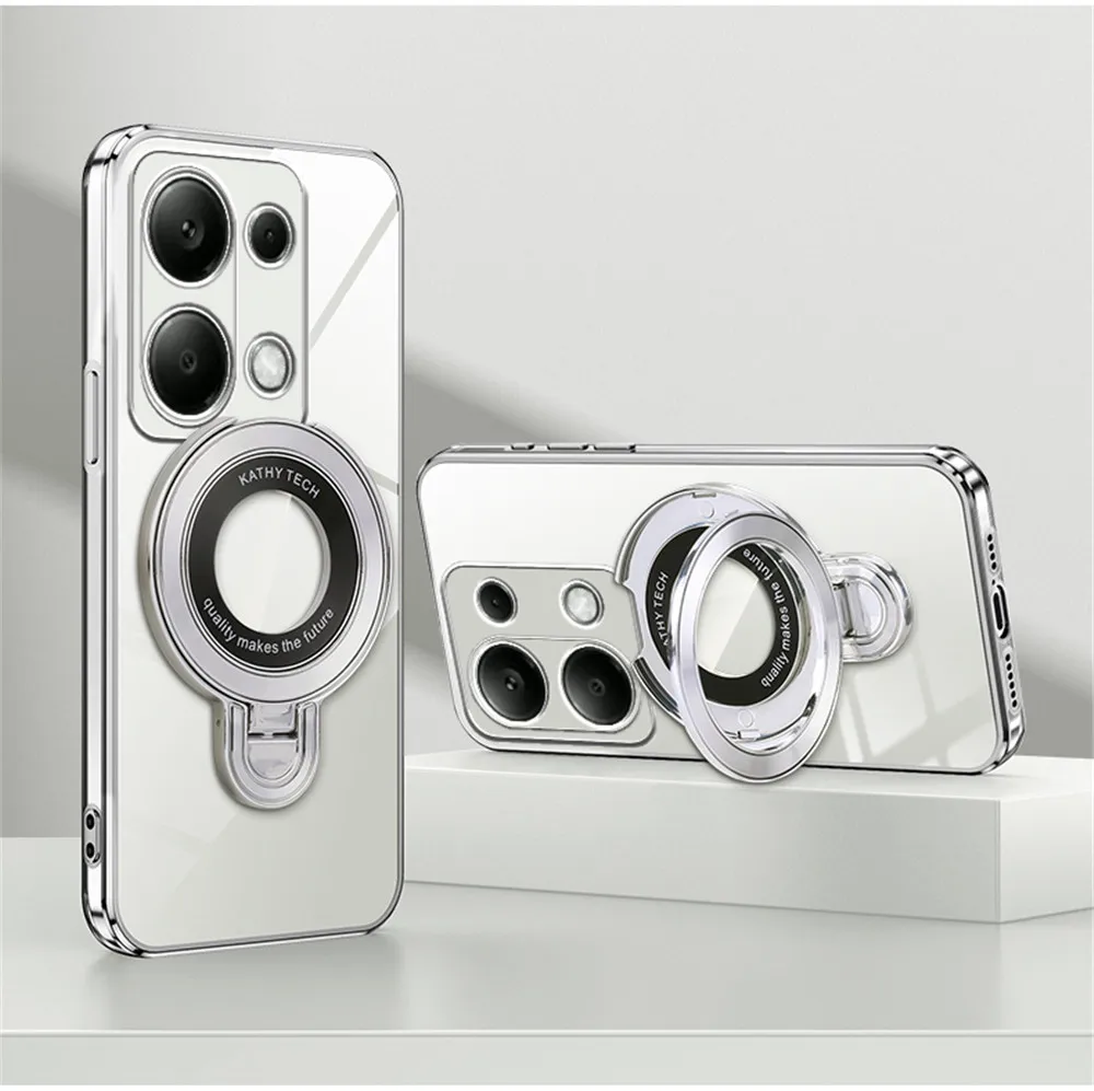 Luxury Transparent Plating Magnetic Case with Silicone Stand
