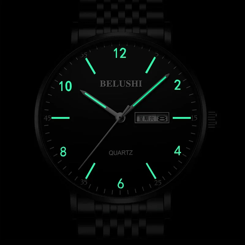 BELUSHI Fashion New Mens Watches Top Luxury Brand Waterproof Quartz Watch Men Casual Stainless Steel Business Date Wrist Watch