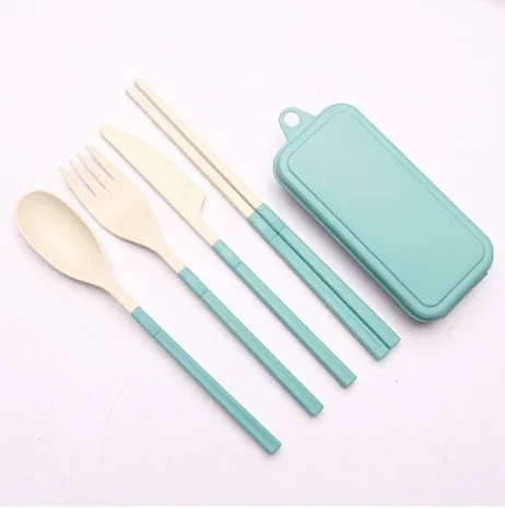 Wheat Straw Dinnerware Set Portable Tableware Knife Fork Spoon Chopsticks Set Travel Cutlery Eco-Friendly Utensil Box 4Pcs cutlery set,western style cutlery set,picnic cutlery set,picnic tableware,camping cutlery set