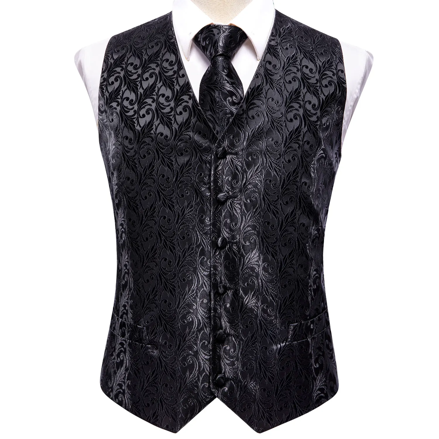 Men Silk Vest Paisley Jacquard Necktie Hankerchief Cufflinks Sets Male Sleeveless V-Neck Waistcoat Business Formal dress vests
