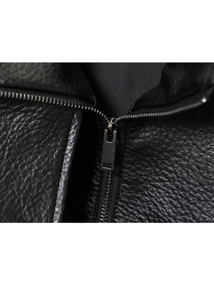  2025 Fall New Women PU Jacket Black Long Sleeve Oversize Faux Leather Zipper Jacket Motorcycle Style Personality Fashion Lady