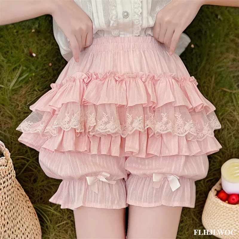 Culotte bouffante en coton style Lolita pour filles, bouffante rose, petit pantalon lanterne à volants, mignon, doux, japon, sexy, dentelle, date princesse