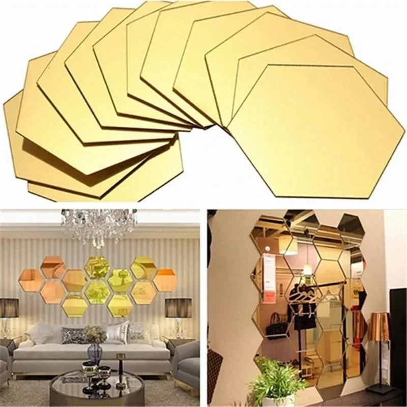 Hexagon Acrylic Mirror Wall Stickers Self-adhesive 3D Mirror Decals Art Wall Decals For DIY Home Bedroom Decoration 1/100pcs wall sticker mirror wall sticker acrylic wall sticker acrylic mosaic tiles sticker