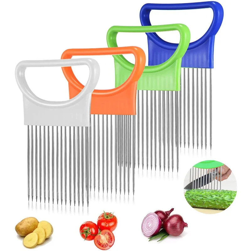 Stainless Steel Onion Needle Fork Pine Meat Needle Vegetable Fruit Slicer Tomato Cutter Cutting Holder Kitchen Accessorie Tool vegetable slicer,fruit slicer,onion slicer holder,onion slicer,food slicer