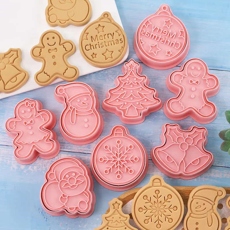 Cookie Cutters Christmas Biscuit Mold 8 Pieces Pastry Pressing Cookie Stamp Baker Confectionery Baking Mould Pastry Tools