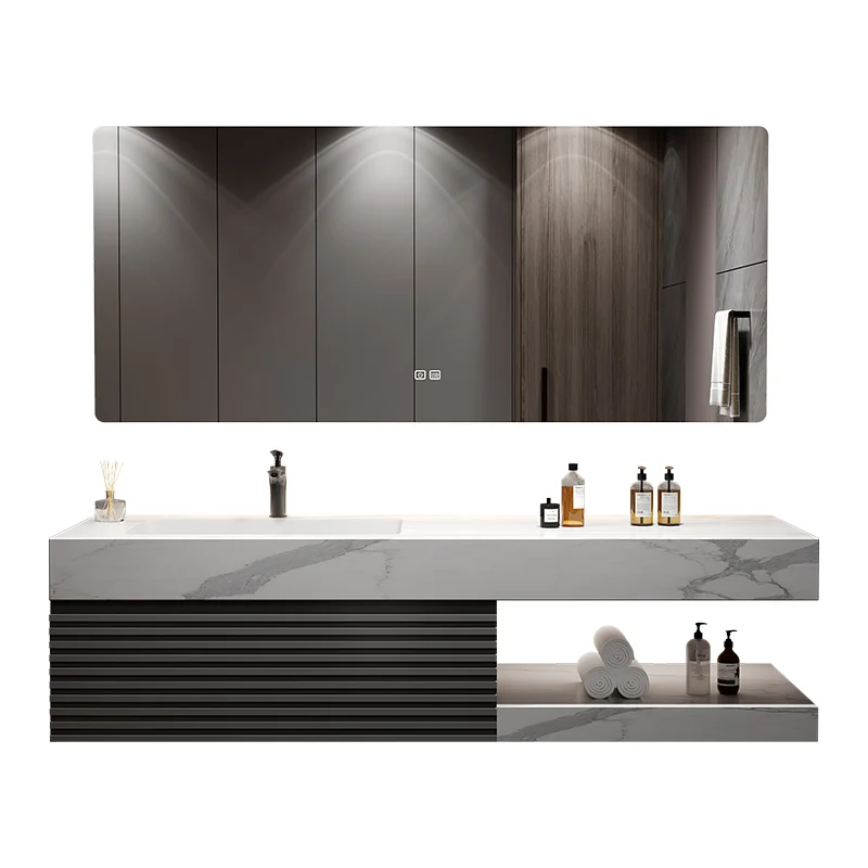 

Rock slab seamless ceramic integrated basin bathroom cabinet combination toilet wash basin bathroom cabinet solid wood