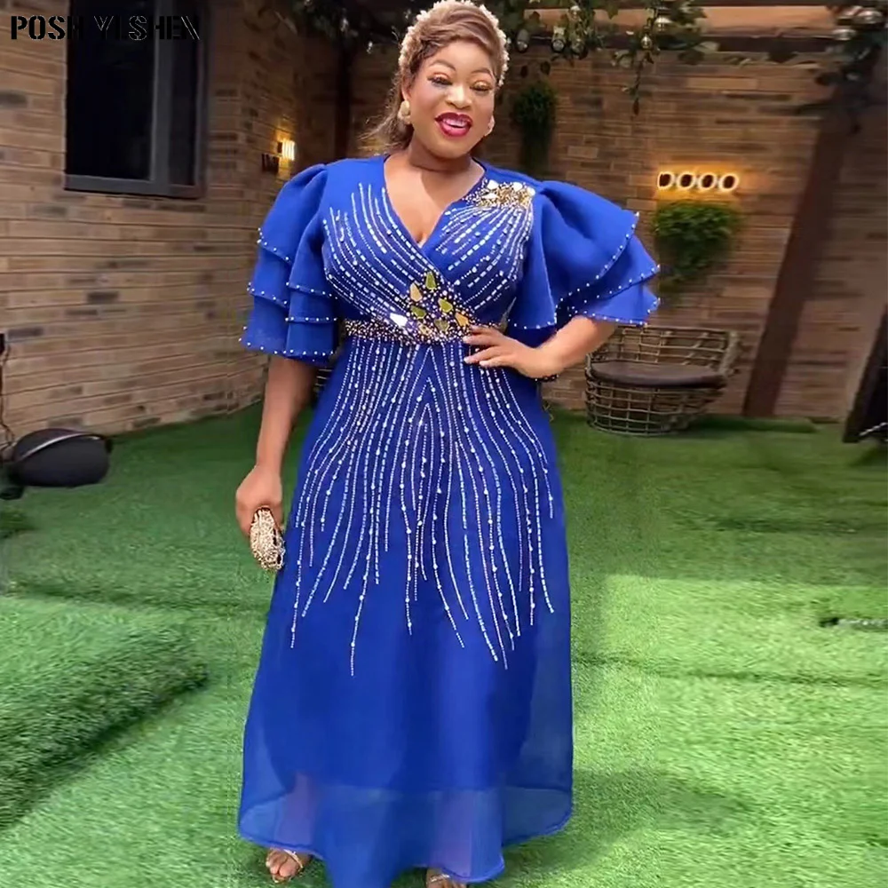 

Summer African Dresses for Women 2023 Traditional Nigeria Luxury Hot Drill Beaded Caftan Dress Abaya Musulman Robe Femme Clothes