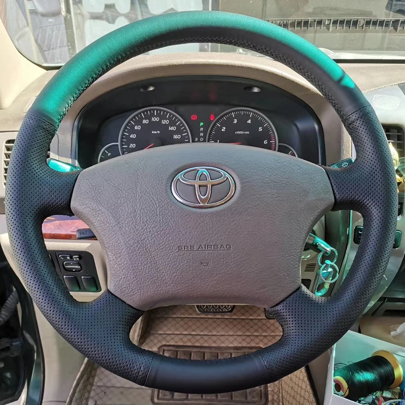 

Чехол на руль для Toyota Land Cruiser Prado Camry Corolla 04-06, кожаный чехол черного цвета «сделай сам», ручная работа, внутренняя ручка