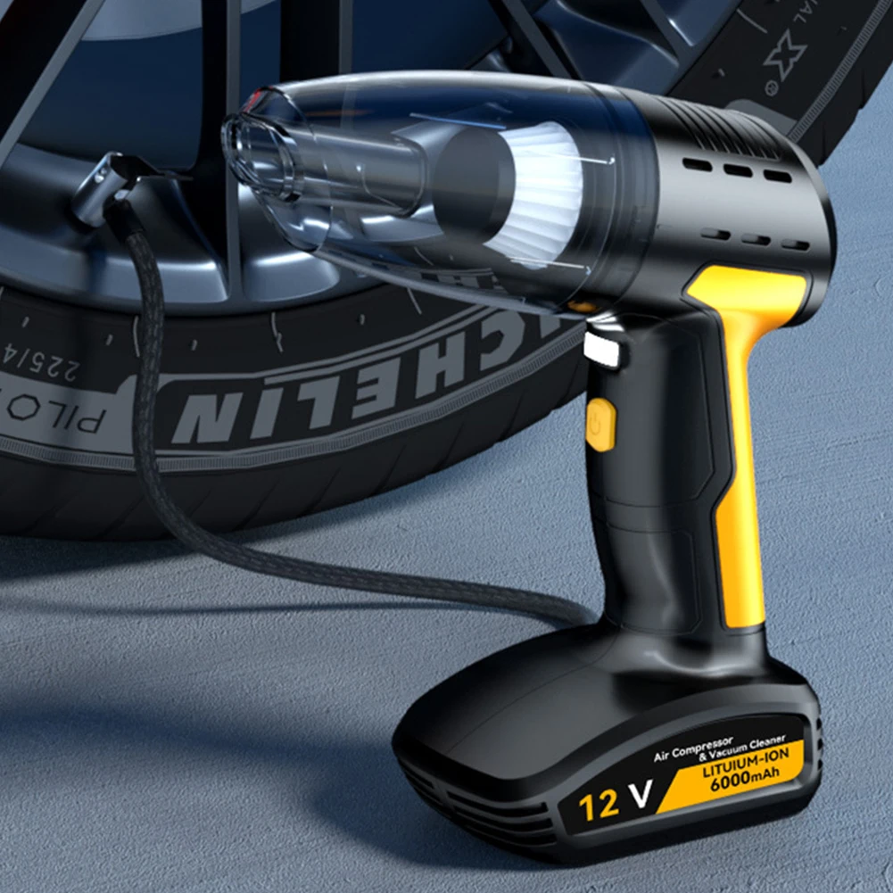 4 in 1 Handheld Wireless Car Vacuum Cleaner Strong Suction Tyre Inflator LED Lighting Air Pump Tire Pressure Gauge