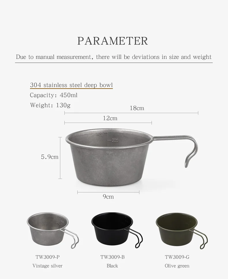 Description Picture 6 of itemThous Winds Sierra Cup With Handle Tableware Outdoor Camping Cookware 40/280/450ml Cooking Plates Bowl Travel Camping Supplies
