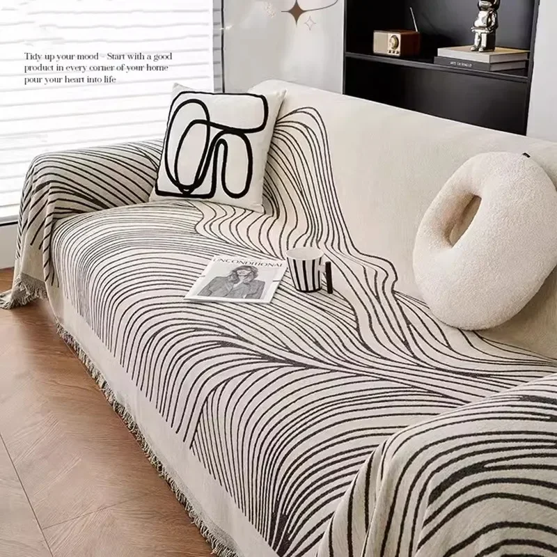 Chenille Sofa Covers Nordic Style Striped Couch Cover Both Sides To Use Sofa Cover Pet Furniture Protector for Four Seasons 2
