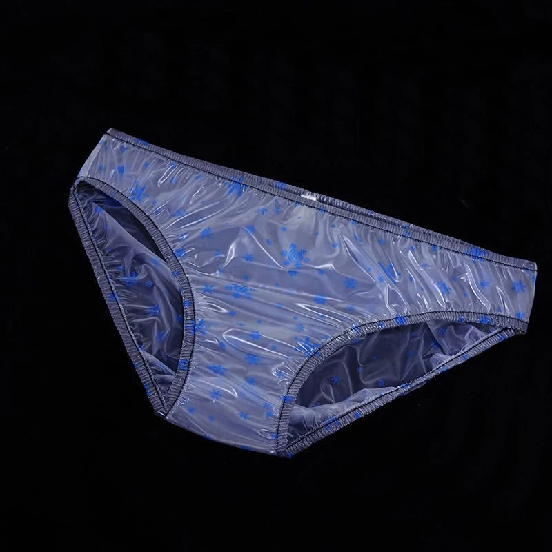 Translucent Pure Desire Wind Fun PVC Plastic Film Low Waist Couple Briefs Snow Pattern Perspective PVC Waterproof Underwear