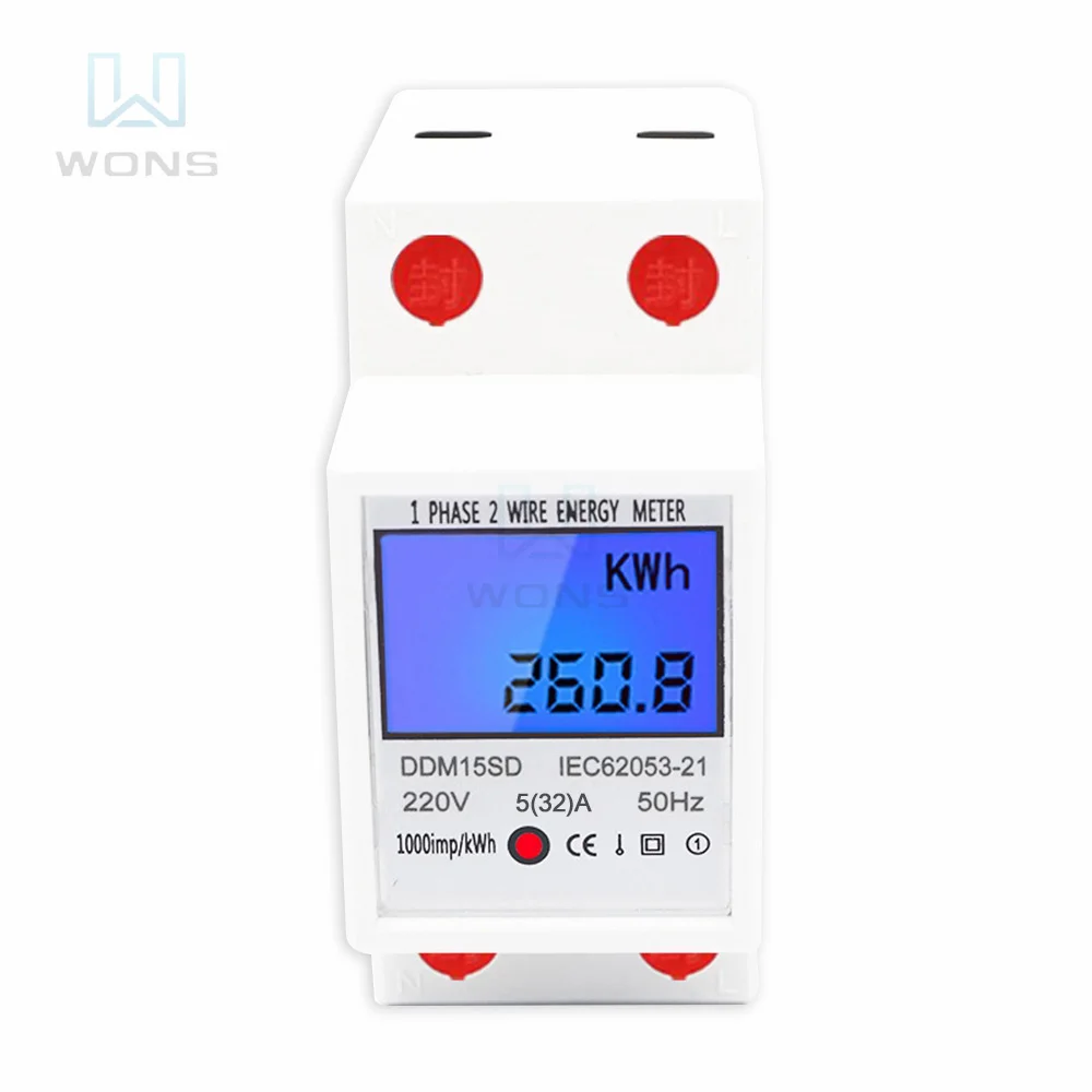 

Single Phase DIN Rail 5-80A 220V 50Hz Electronic KWh Meter with LCD Backlight Digital DDM15SD Energy Meter MID Energy Meter