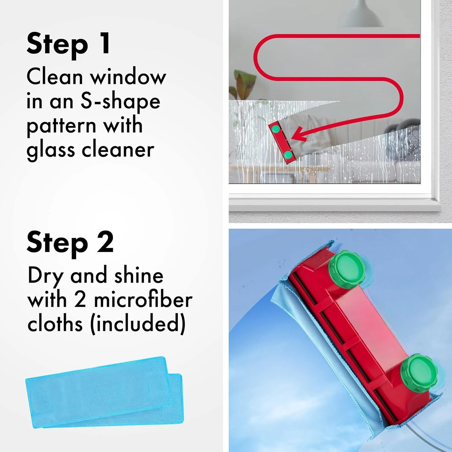 The Glider D4 Double-Sided Window Cleaner Tool Fits Windows 0.1"-1.6" Thick