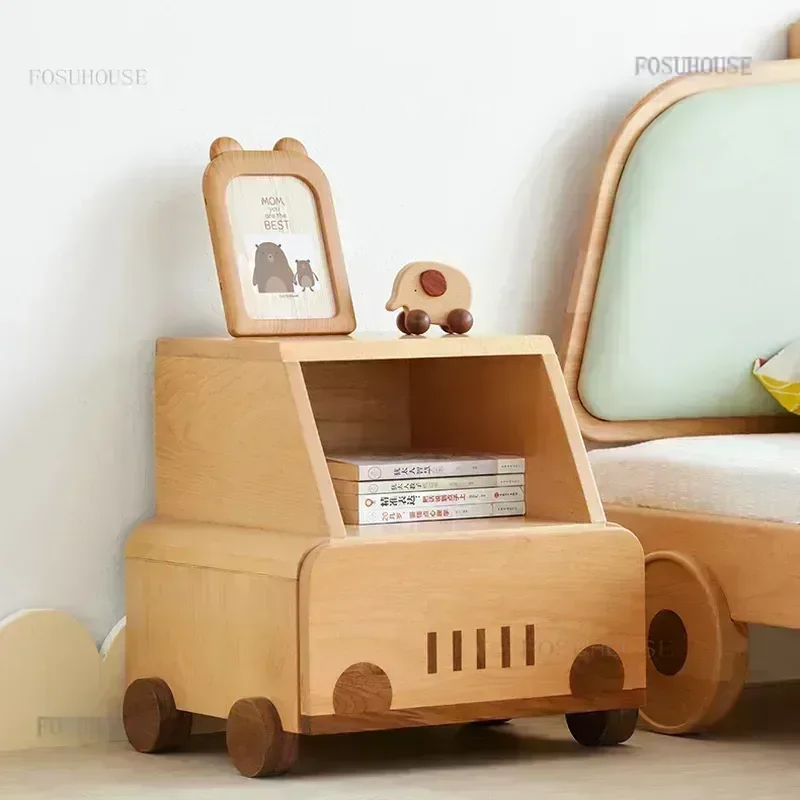 Modern Solid Wood Children's Bedroom Furniture Nightstands Creative Kids Study Drawer Locker Simple Apartment Storage Cabinets H