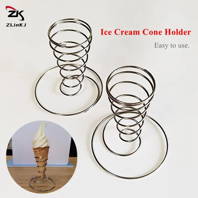 1Pcs Steel Stainless Cone Holder Stand Ice Cream Rack French Fry Waffle Display Rollcones Metal Basket Hand Fries Serving Pizza ice cream cone holder