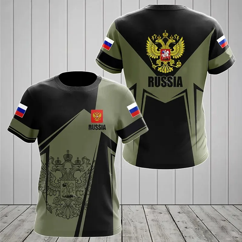 

Футболка мужская оверсайз с круглым вырезом, Повседневная Свободная рубашка с коротким рукавом, с российским флагом, одежда для улицы