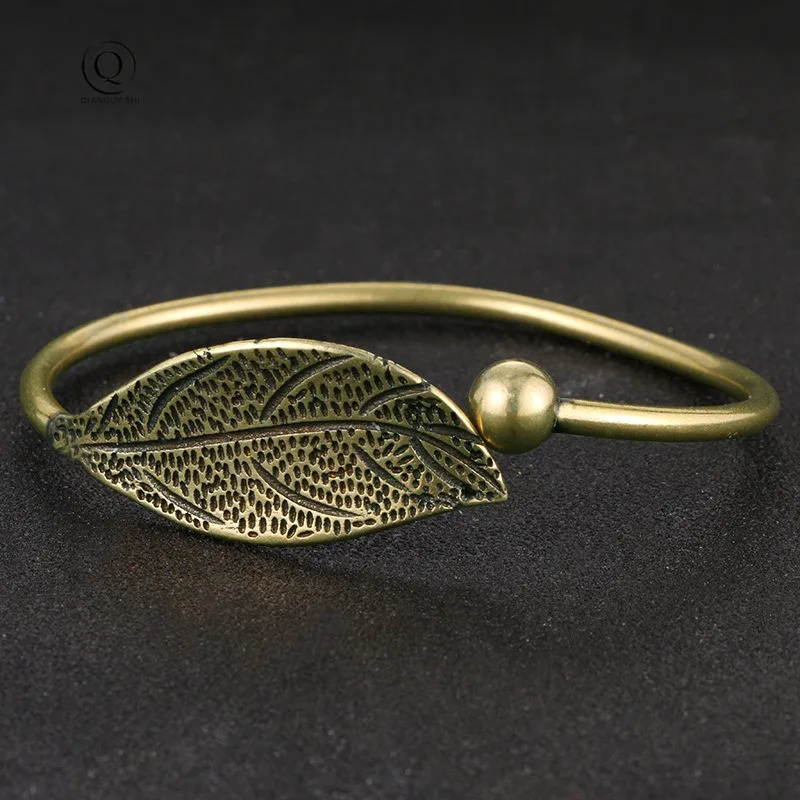 Fashion brass copper Woman Cuff Bracelet Open Leaf Shaped Adjustable Charm Bangle Bracelets Luxury Party Jewelry Gifts