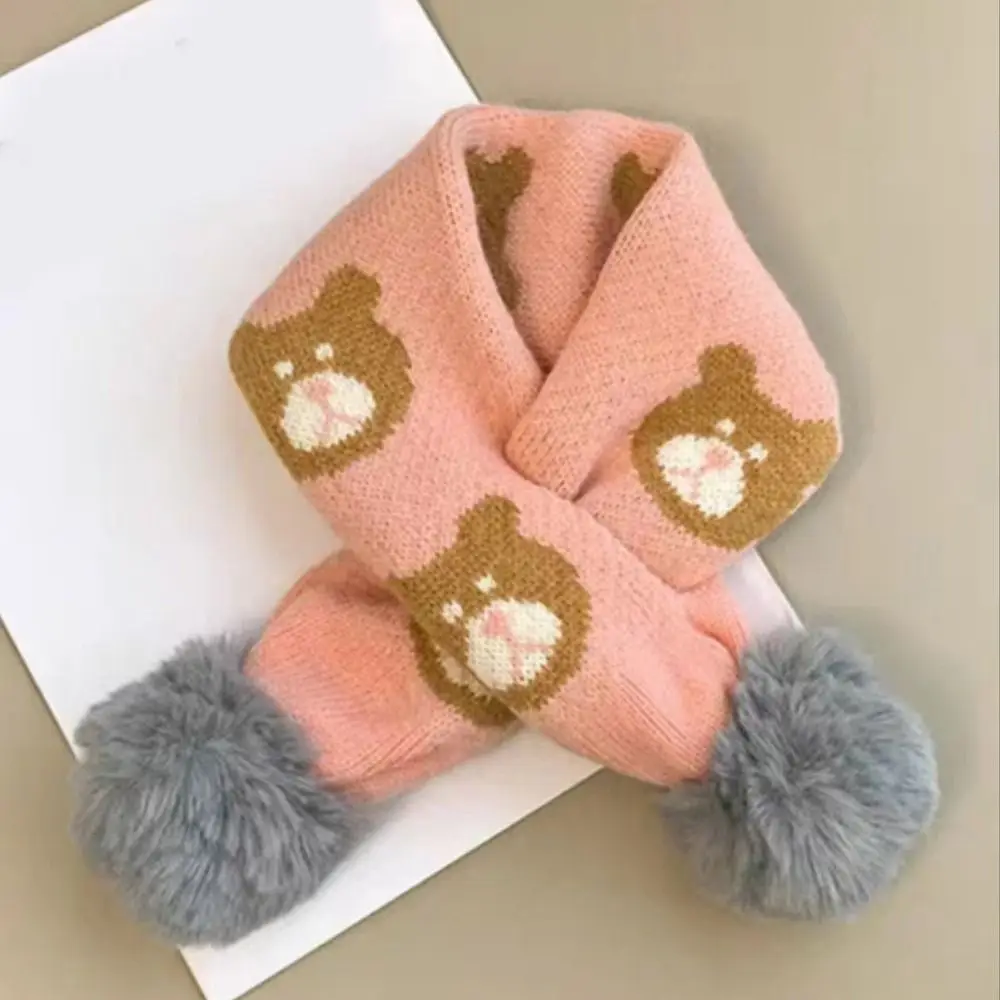 Cartoon Bib Thermal Neck Warmer Thickening Windproof Boys Girls Knitting Scarf Snap Fastener Children Kids Winter Scarves