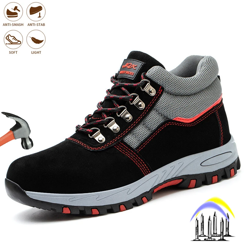 

New Men Safety Work Shoes Steel Toe Indestructible Hiking Shoes Anti-smash Anti-puncture Work Sneakers Security Comfortable