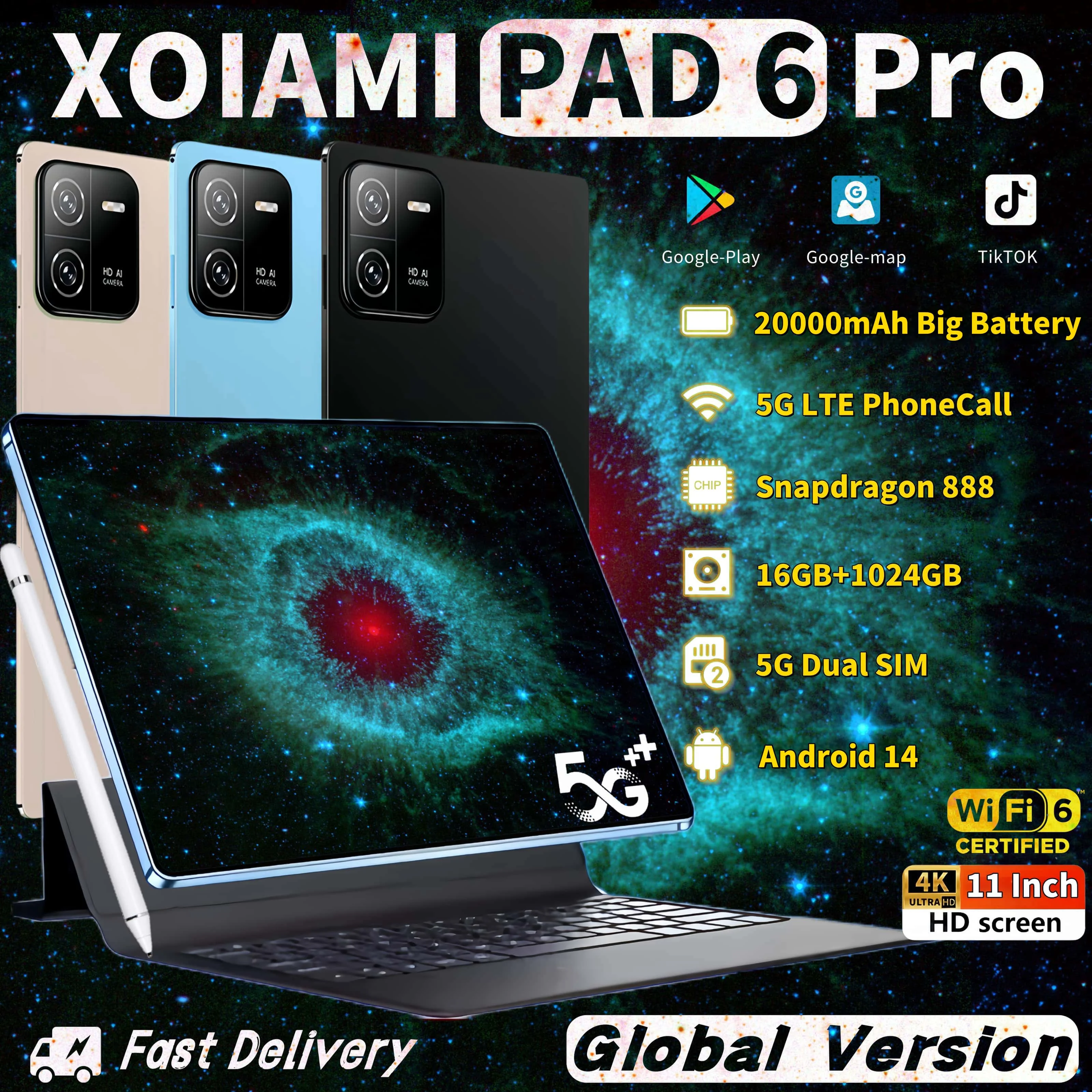 Pad 6 PRO Tablets Android 14 16GB 1T 11 Inch HD 4K 20000mAh 5G Dual SIM Phone Call GPS WPS WiFi Tablet PC android tablet tablet pc