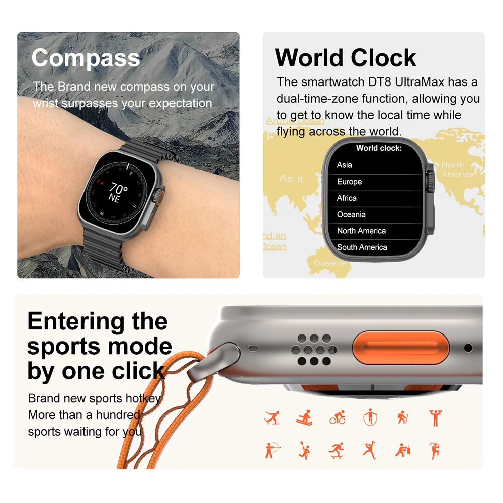 DT8 Ultra Max Ʈ ġ Men 49mm Series 8 Compass Smartwatch Air Pressure Sport ƮϽ Watch 2.1&