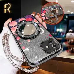 Elegant Pink Rose Phone Case Set with Lanyard and Stand (3 - piece) - iPhone 16 Pro Max (Black)
